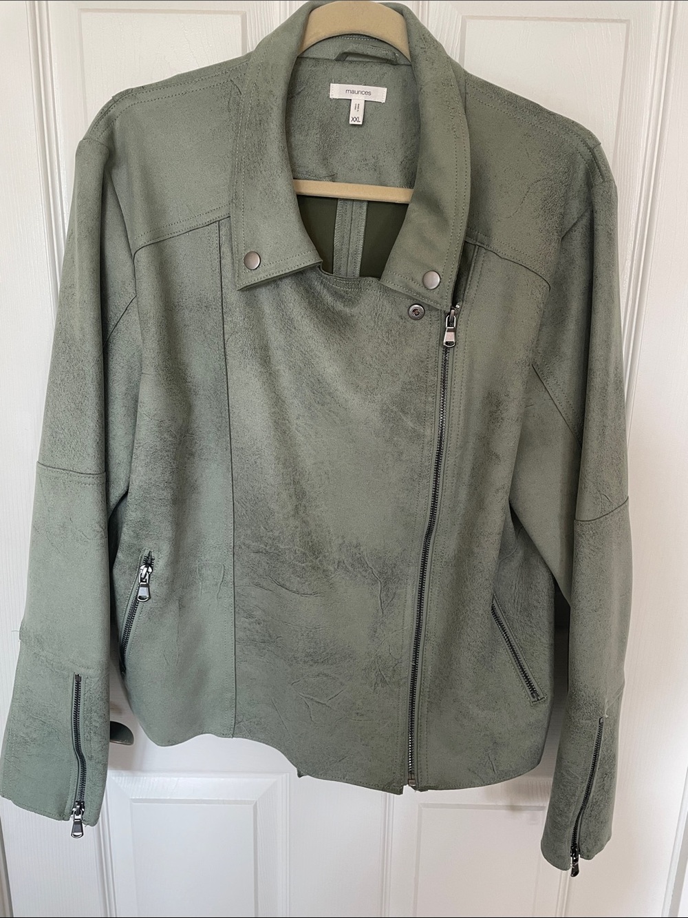 Maurices Sage Green Asymmetric Faux Leather Moto Jacket